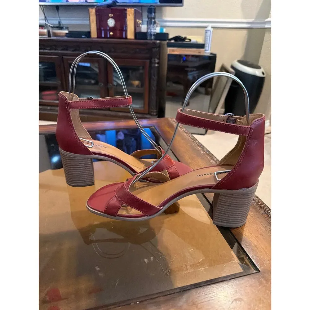 ⭐️ Women Lucky Brand Red Leather Sandals Chunky Heel Size 10 Preppy Ankle Strap